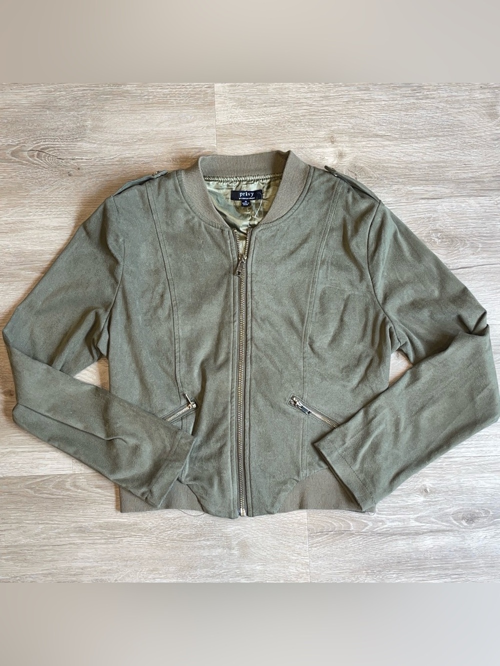 Faux suede olive green jacket size M